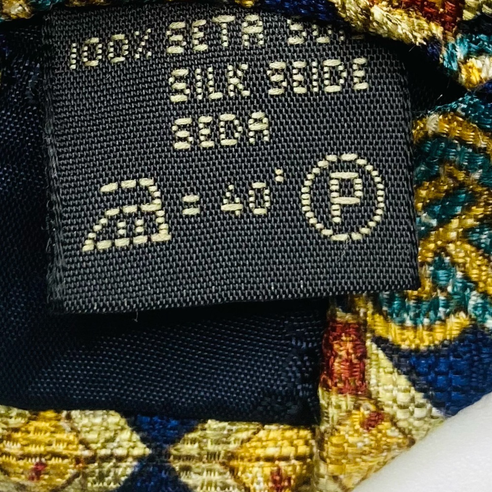 Ermenegildo Zegna silk blue gold and red geometric print silk tie. - Picture 4 of 5